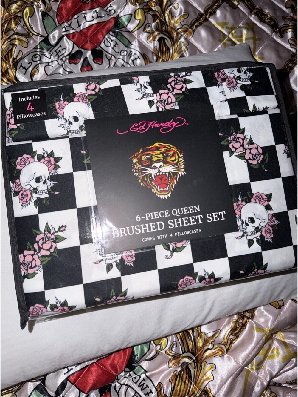 Ed Hardy Checkered 6-piece Queen Sheet Set.NWT